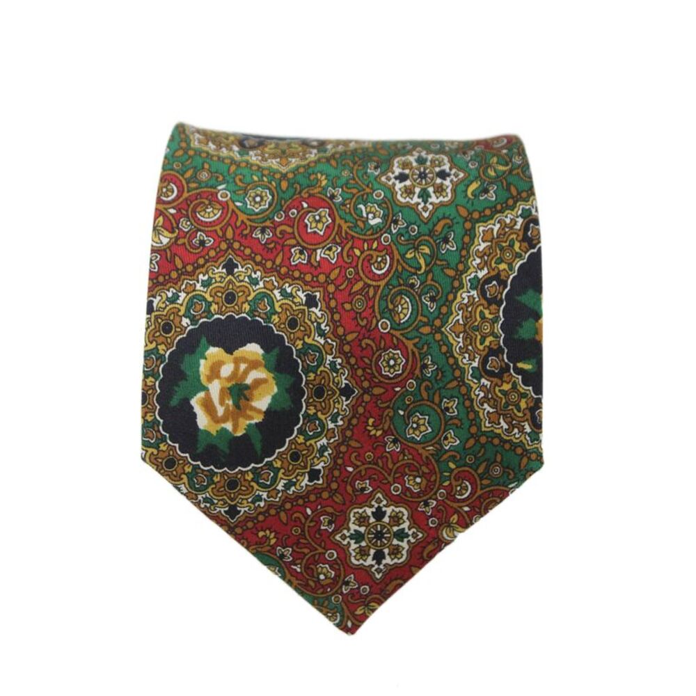 Tino Cosma Mens Graphic Print Classic Tie Orange Green